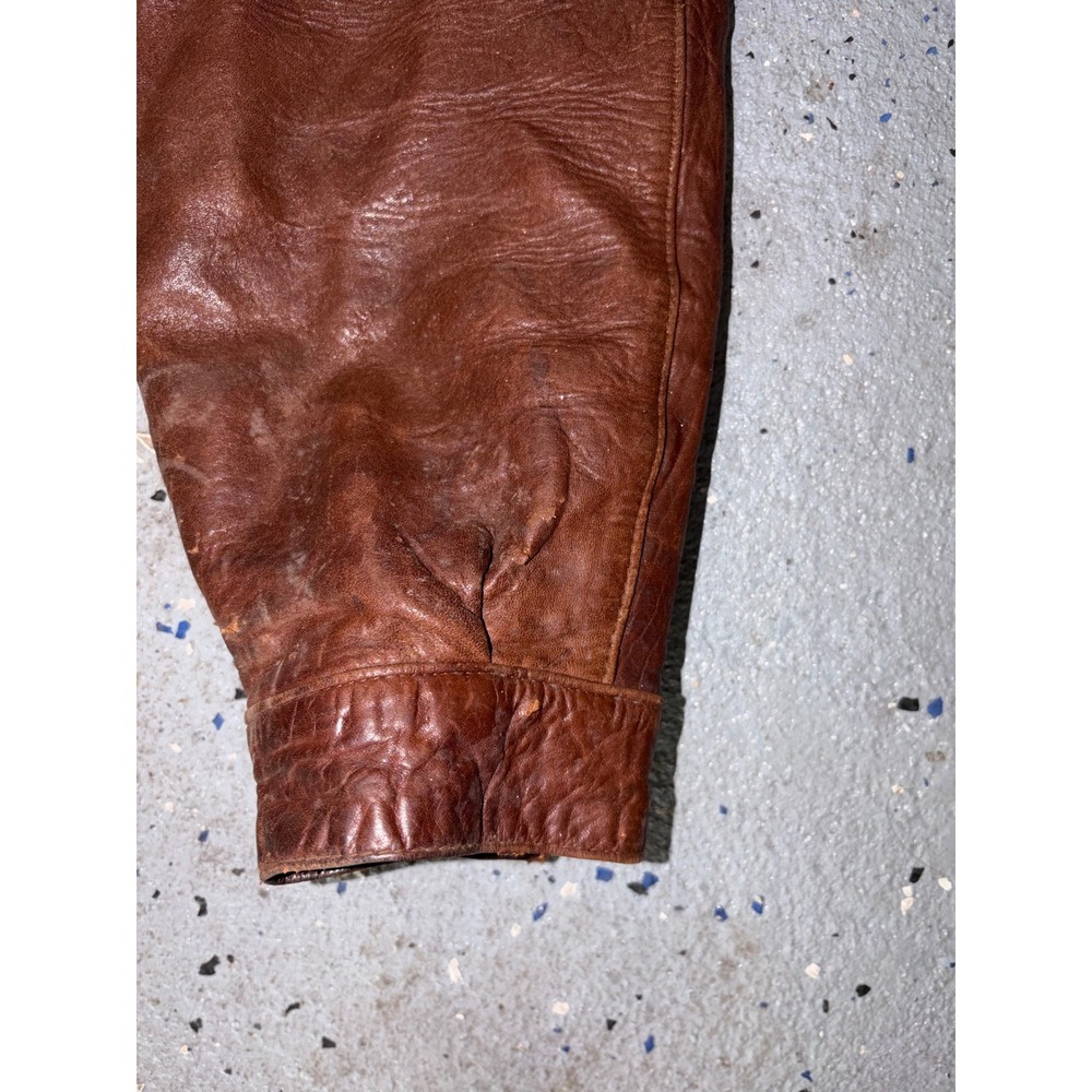 Vintage Pour Le Sport Brown Leather Bomber Jacket Mens Size 40 Oversized 90s - Picture 8 of 9